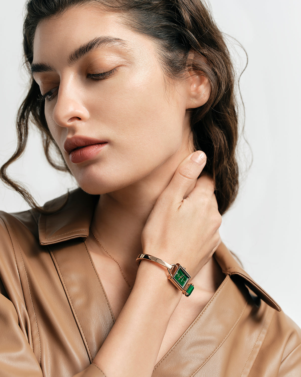 Square Lock Crystal Bangle Watch with Diamond