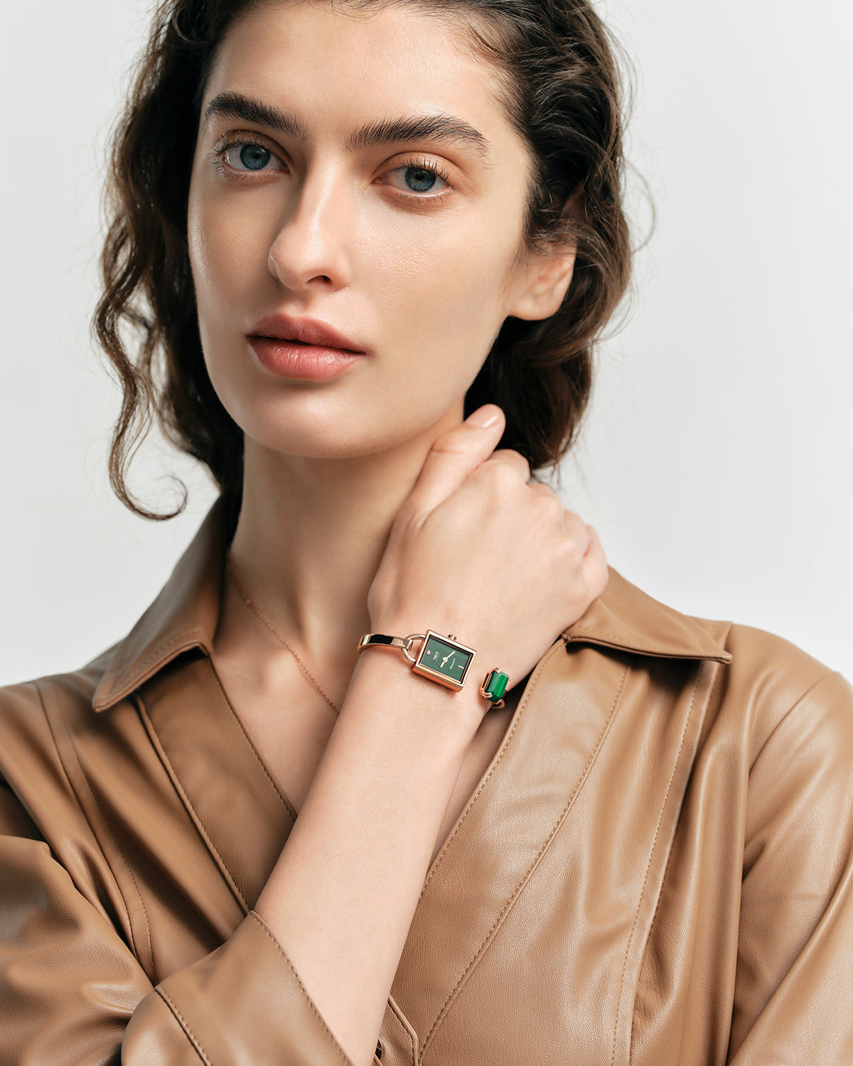 Square Lock Crystal Bangle Watch with Diamond