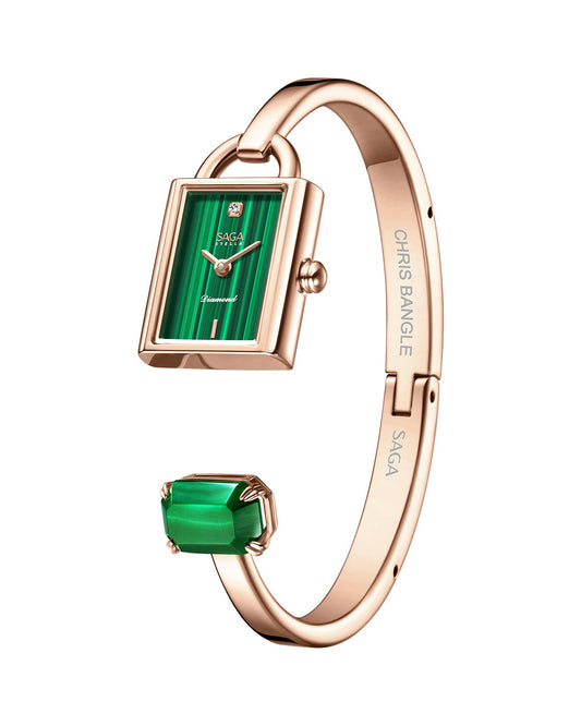 Square Lock Crystal Bangle Watch with Diamond