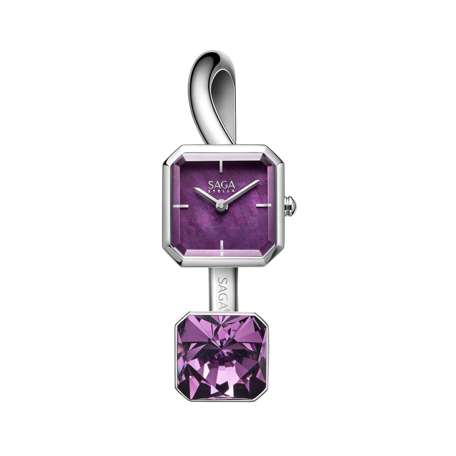 SAGA Light of Vendome Women's Luxury Cuff Bangle Quartz Watch, 20MM Square Case, Swiss Ronda Quartz Movement, 30M Water Resistant, 316L Stainless Steel Bracelet with Danube Crystals