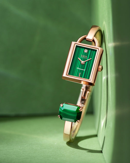 Square Lock Crystal Bangle Watch with Diamond
