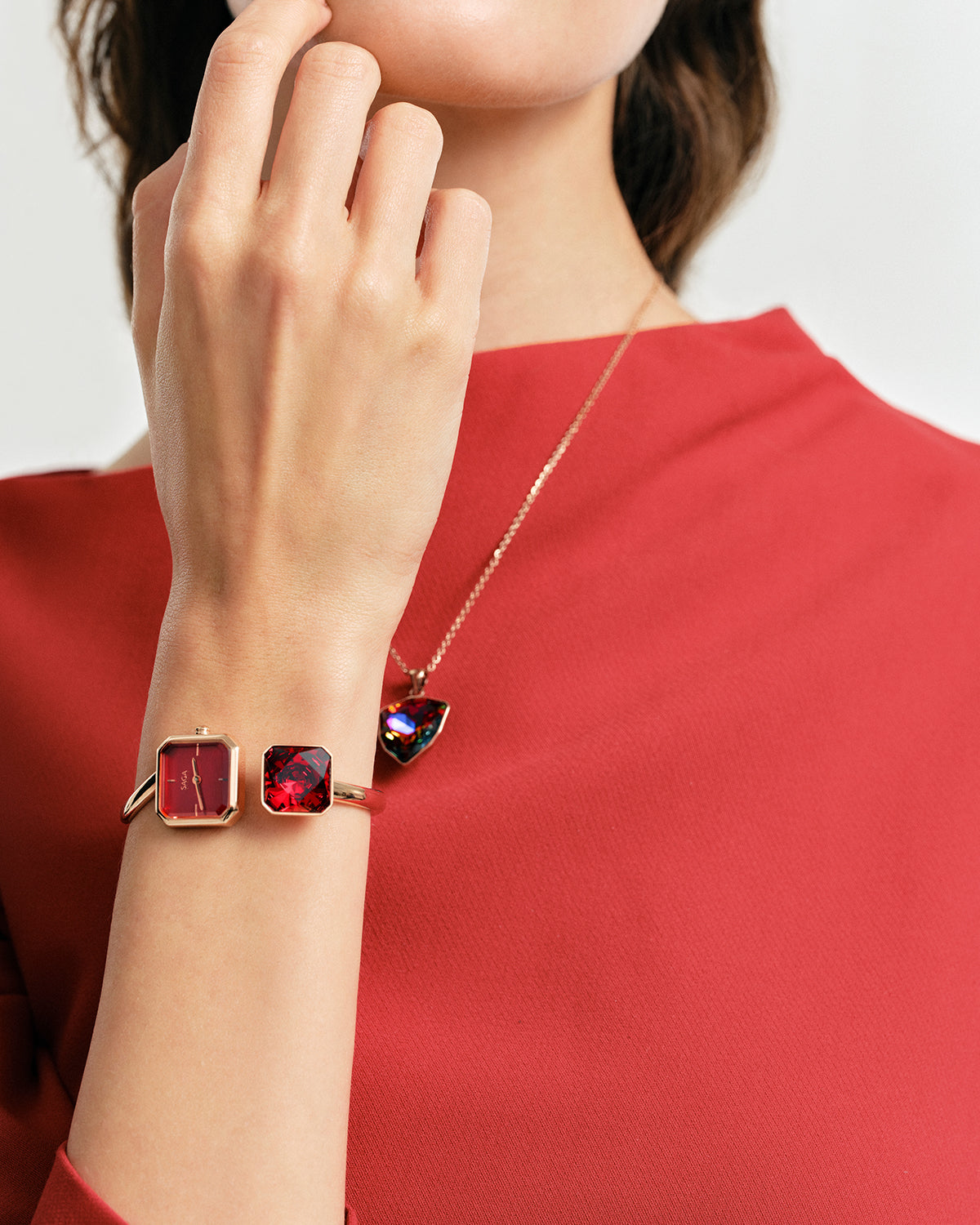 Light of Vendome Cuff Bangle Watch - Ruby Red (S size)