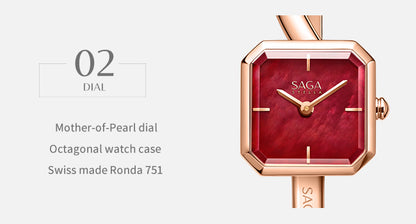 Light of Vendome Cuff Bangle Watch - Ruby Red (S size)