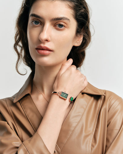 Square Lock Crystal Bangle Watch with Diamond