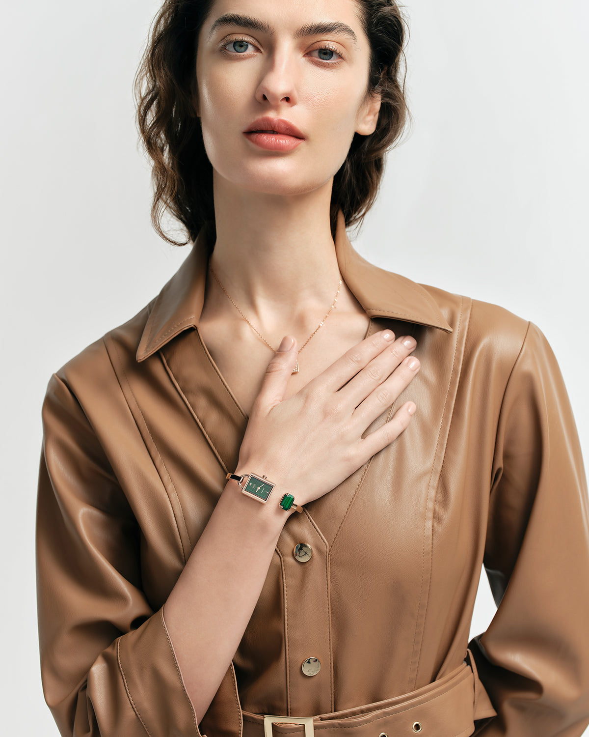 Square Lock Crystal Bangle Watch with Diamond