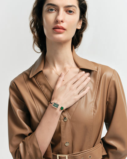 Square Lock Crystal Bangle Watch with Diamond