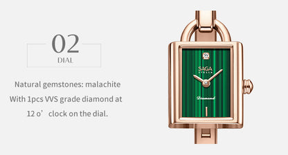 Square Lock Crystal Bangle Watch with Diamond