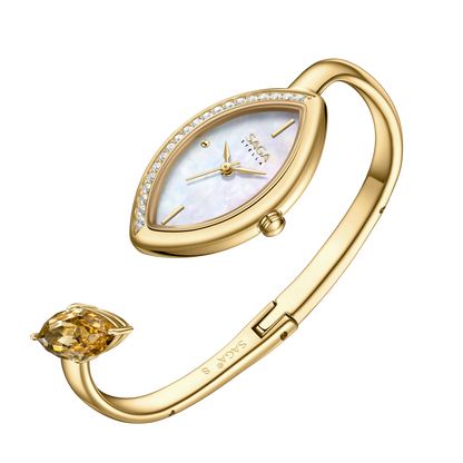 Four Seasons Women's Watch Leaf-Shaped Case, Zircon Accents
