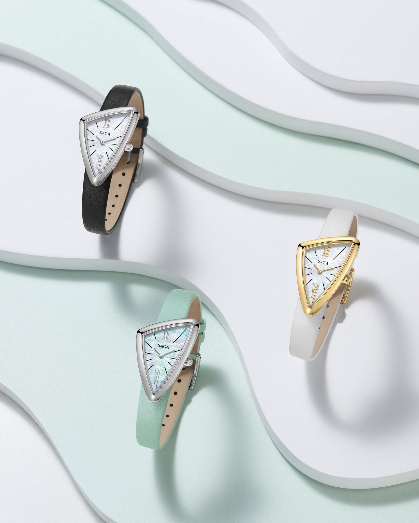 SAGA Sailboat Triangular Women's Watch — Blue Mother of Pearl / Rose Gold