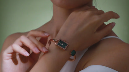 Square Lock Crystal Bangle Watch with Diamond