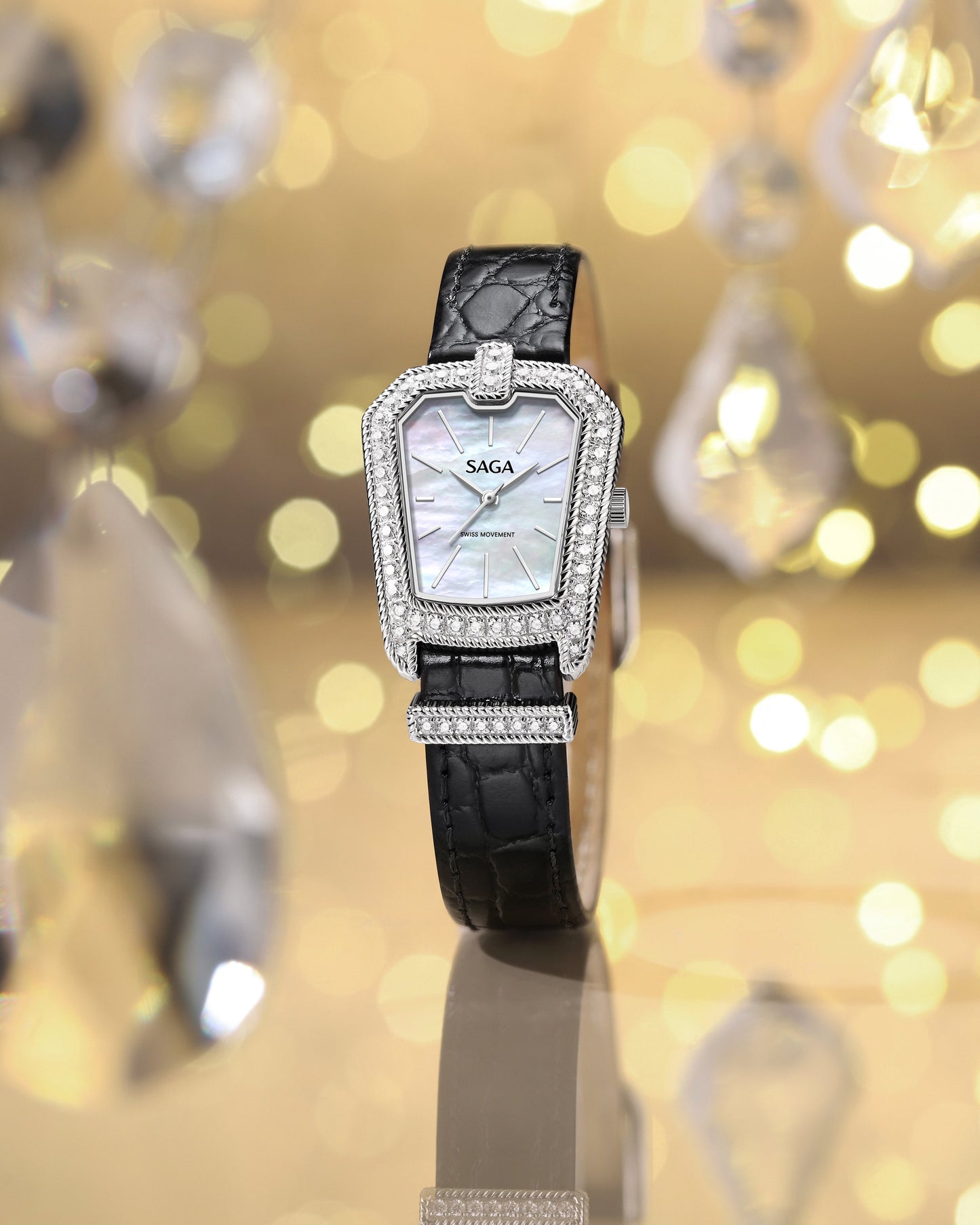 Downtown Night Ladies Quartz Watch with Zircon Accents