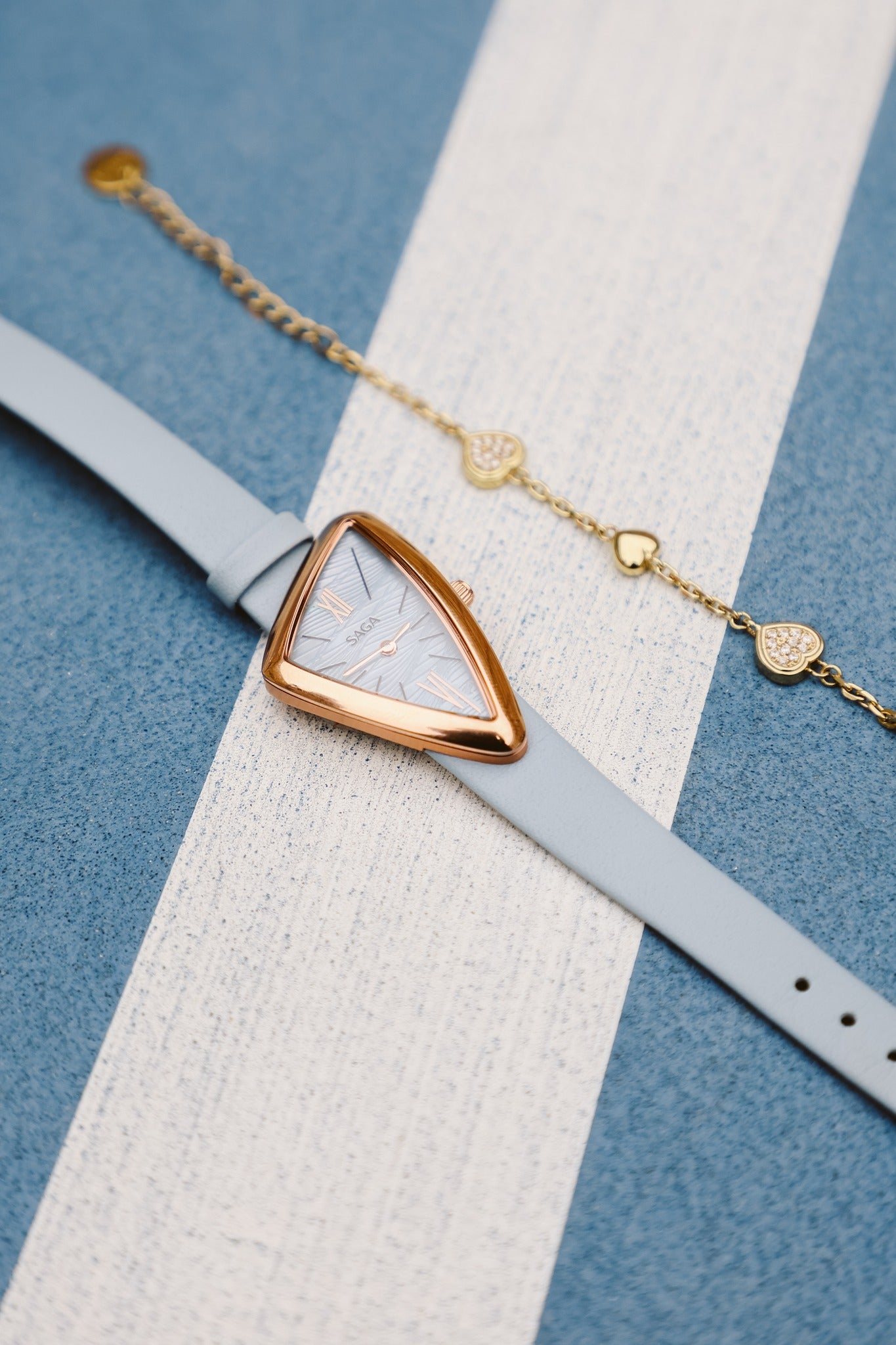 SAGA Sailboat Triangular Women's Watch — Blue Mother of Pearl / Rose Gold