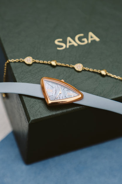 SAGA Sailboat Triangular Women's Watch — Blue Mother of Pearl / Rose Gold