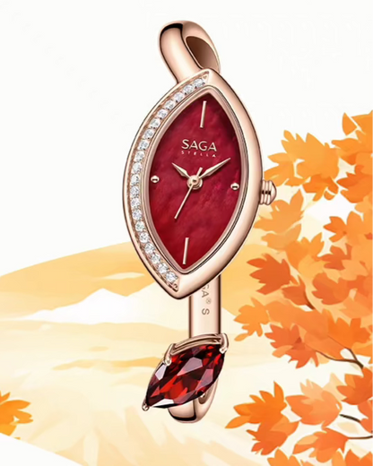 Four Seasons Women's Watch Leaf-Shaped Case, Zircon Accents