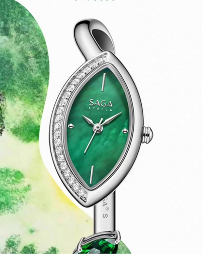 Four Seasons Women's Watch Leaf-Shaped Case, Zircon Accents