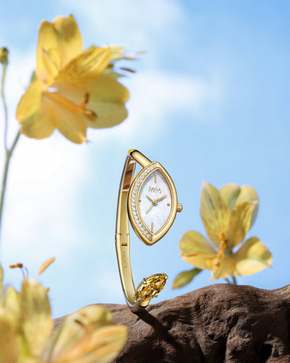 Four Seasons Women's Watch Leaf-Shaped Case, Zircon Accents