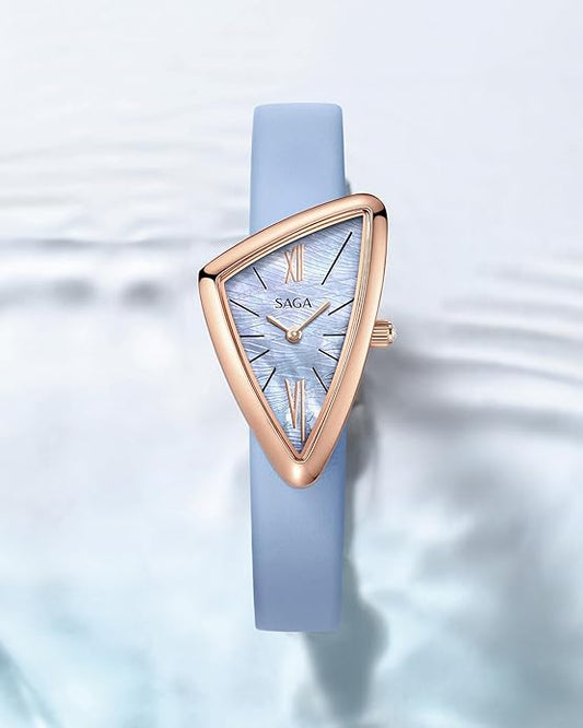 SAGA Sailboat Triangular Women's Watch — Blue Mother of Pearl / Rose Gold