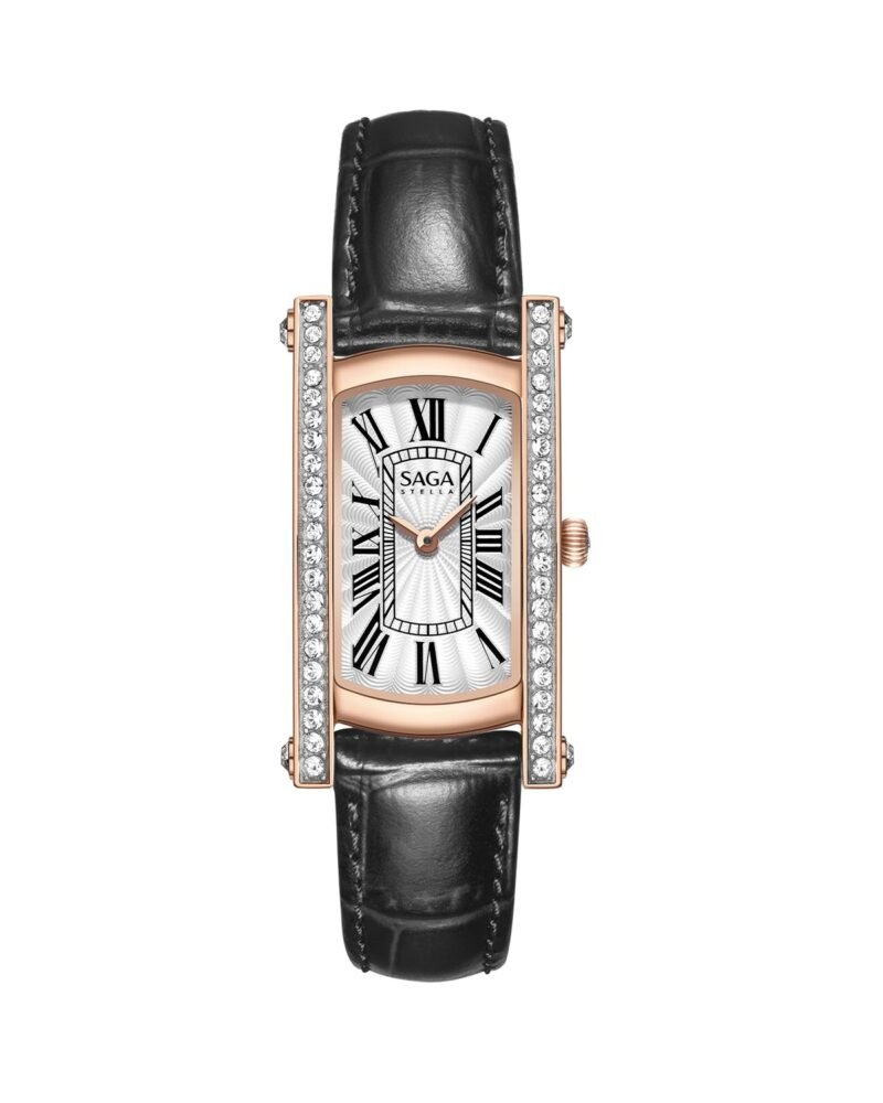 Classic Square Crystal Watch Silver White — black/rose gold