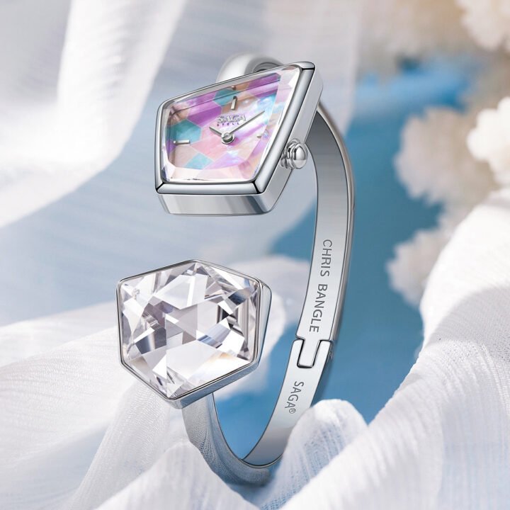 Illusion Crystal Bangle Watch - Silver Bracelet/Clear Crystal