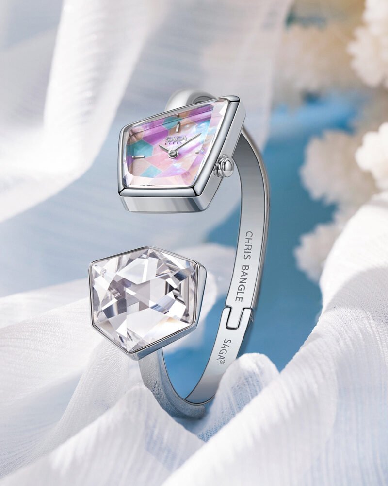 Illusion Crystal Bangle Watch - Silver Bracelet/Clear Crystal