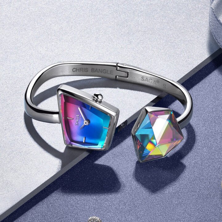 Illusion Crystal Bangle Watch - Silver/Illusory Crystal