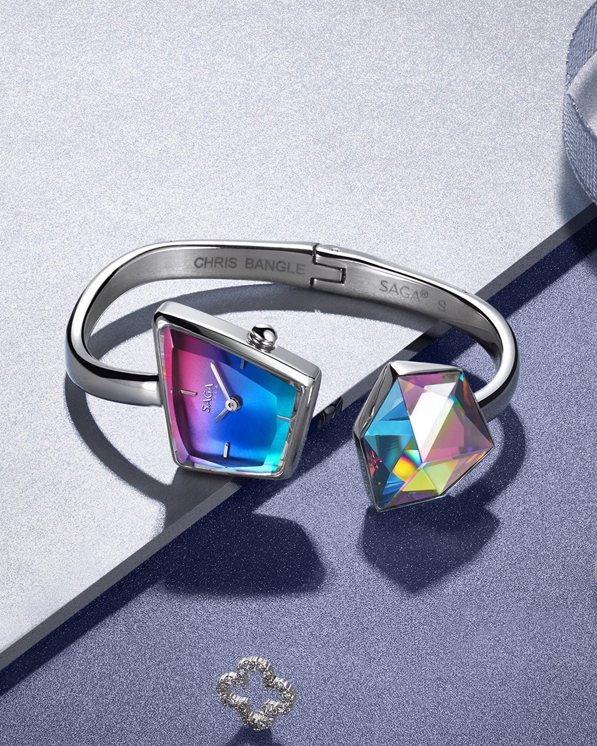 Illusion Crystal Bangle Watch - Silver/Illusory Crystal
