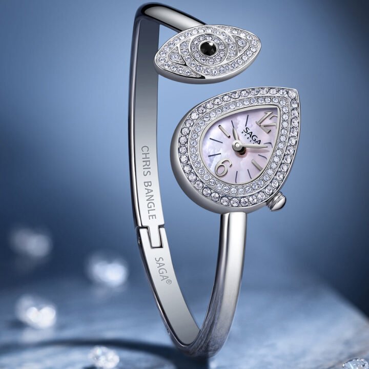 SAGA Angel's Eye Crystal Bracelet Watch — Silver White