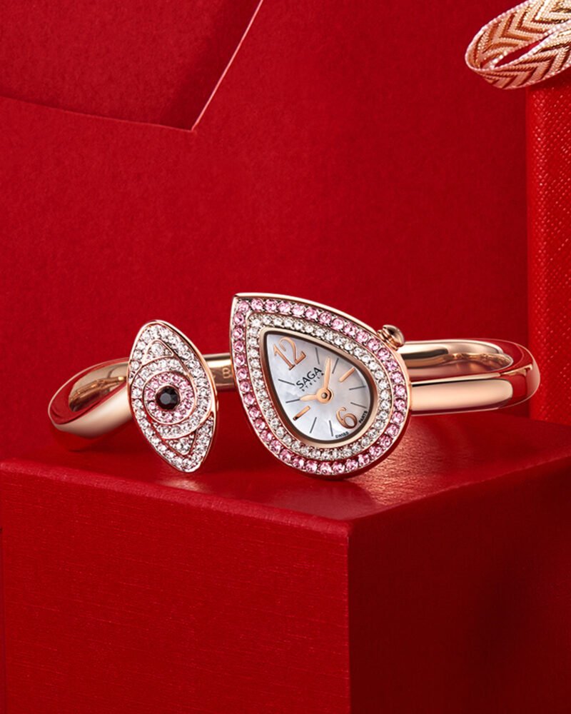 SAGA Angel's Eye Crystal Bracelet Watch — Rose Pink
