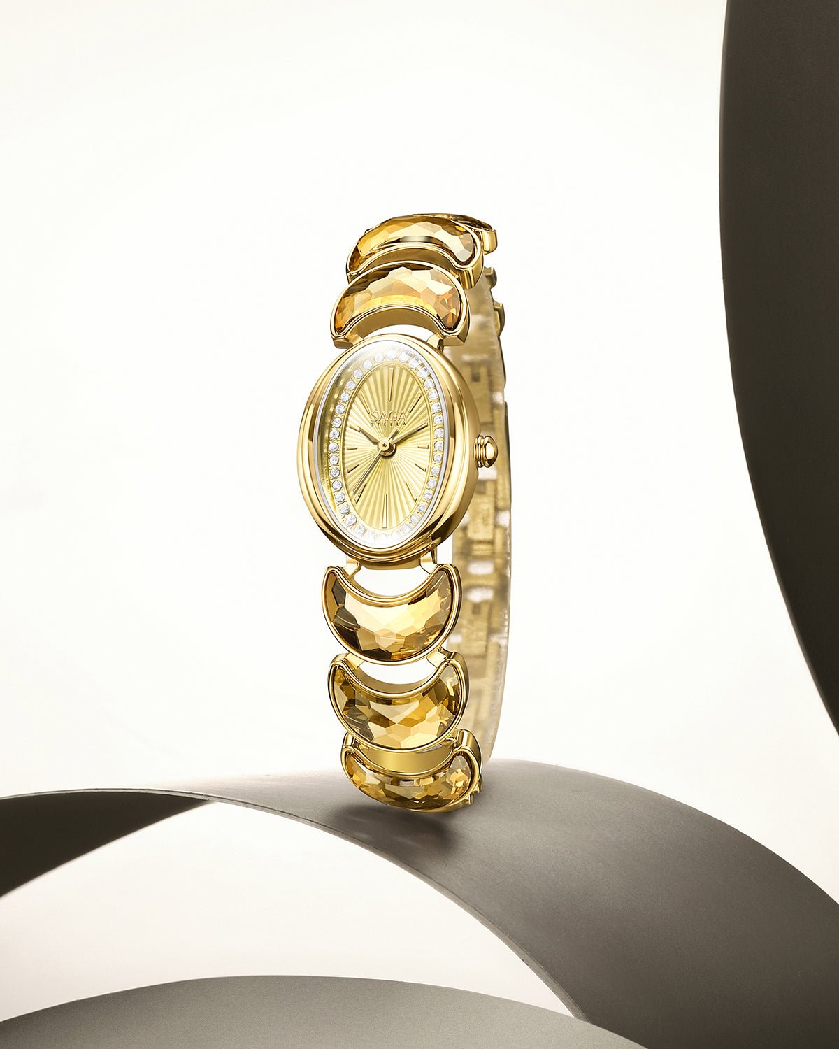 Luna Moon-Shaped Crystals Bracelet Watch - Gold