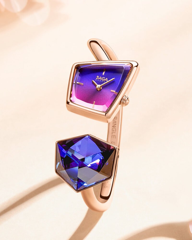 Illusion Crystal Bangle Watch- Rose Gold /Amethyst Crystal