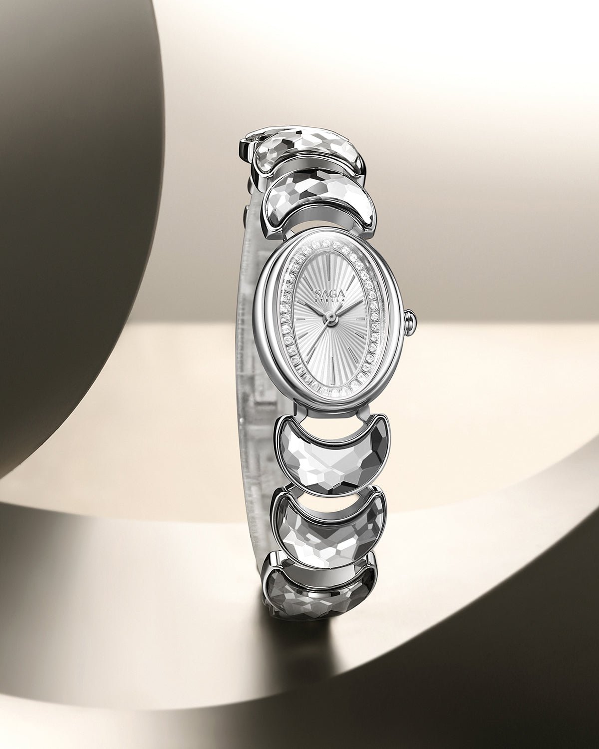 Luna Moon-Shaped Crystals Bracelet Watch - Silver