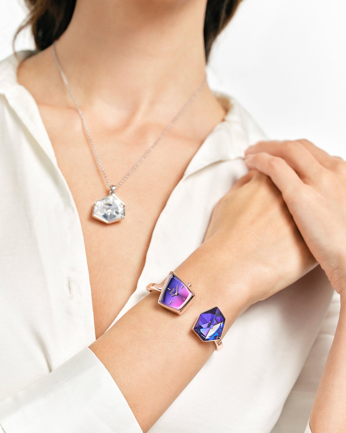 Illusion Crystal Bangle Watch- Rose Gold /Amethyst Crystal - Image 3 Illusion Crystal Bangle Watch- Rose Gold /Amethyst Crystal - Image 3