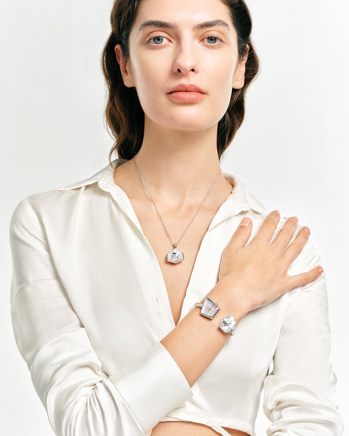 Illusion Crystal Bangle Watch - Silver Bracelet/Clear Crystal - Image 3 Illusion Crystal Bangle Watch - Silver Bracelet/Clear Crystal - Image 3