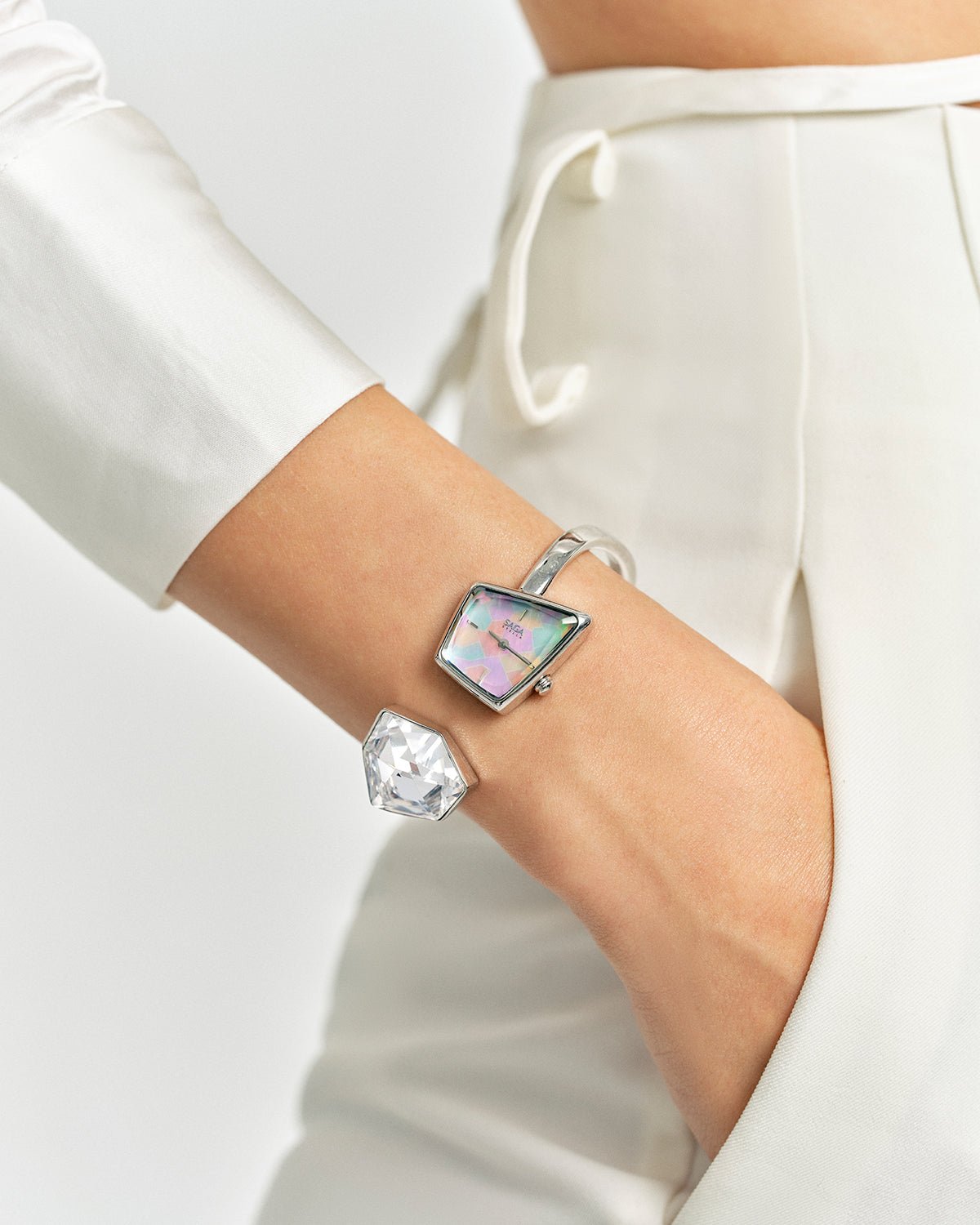 Illusion Crystal Bangle Watch - Silver Bracelet/Clear Crystal - Image 4 Illusion Crystal Bangle Watch - Silver Bracelet/Clear Crystal - Image 4