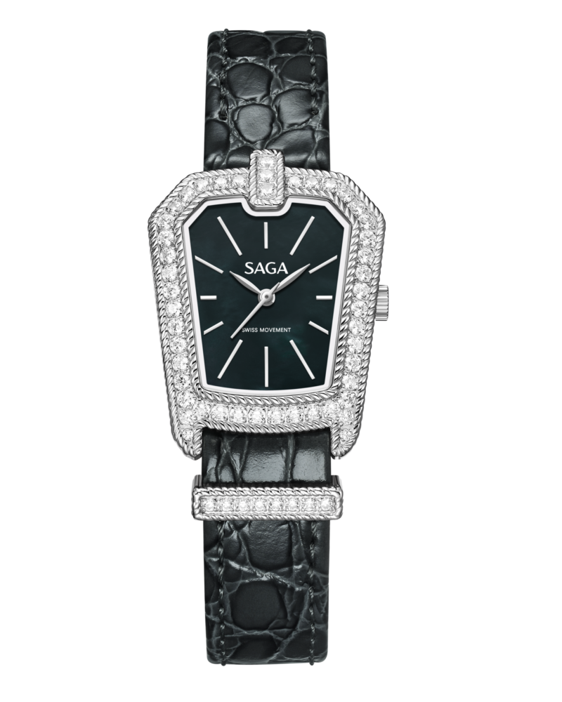 Downtown Night Ladies Quartz Watch with Zircon Accents — Silver Green