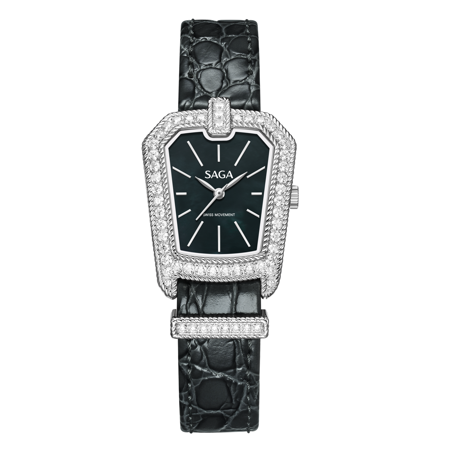 Downtown Night Ladies Quartz Watch with Zircon Accents — Silver Green