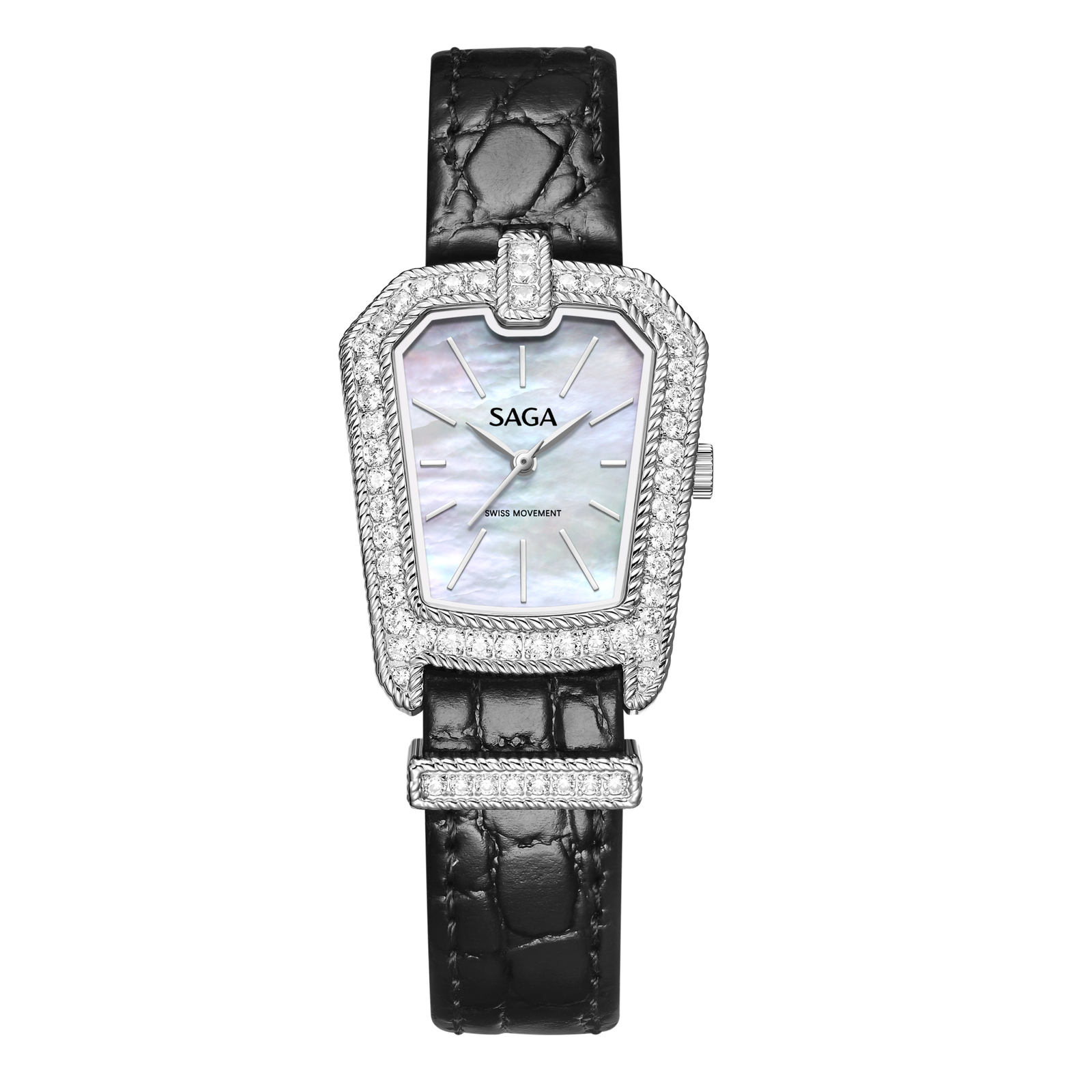 Downtown Night Ladies Quartz Watch with Zircon Accents — Silver Green