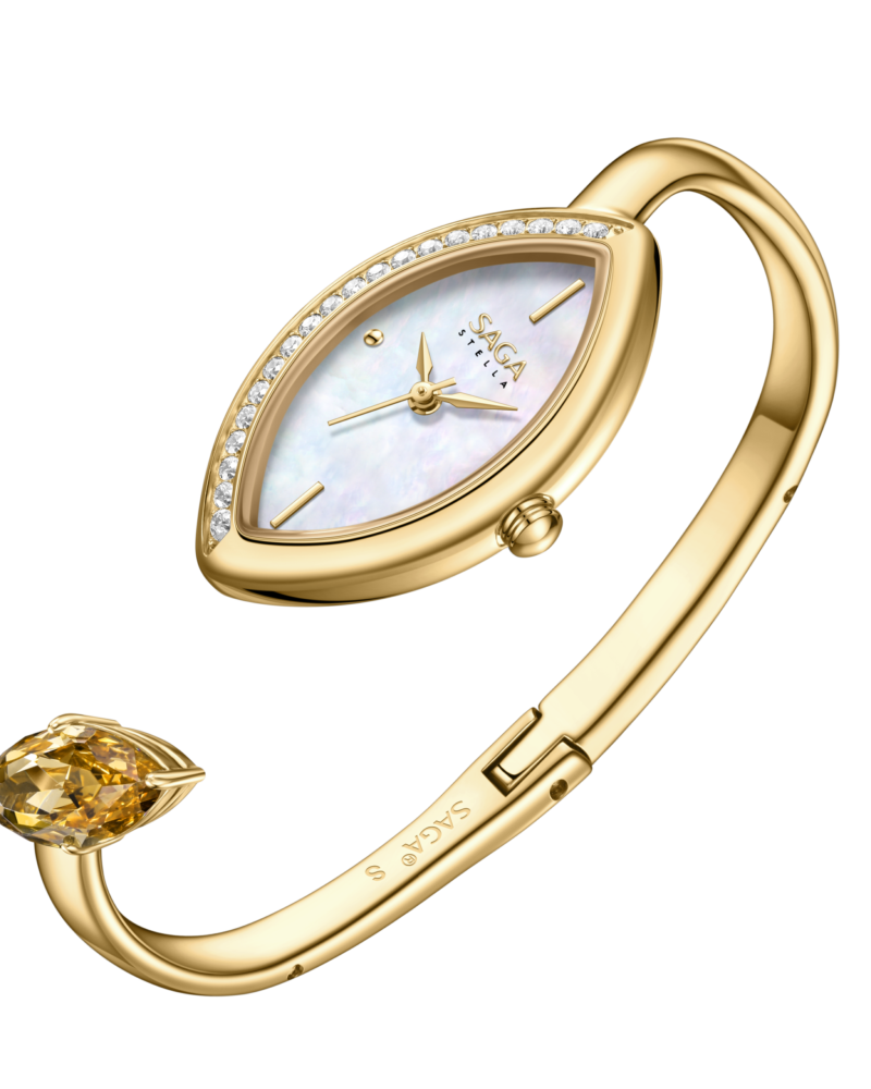Four Seasons Women's Watch Leaf-Shaped Case, Zircon Accents — Gold Pearl