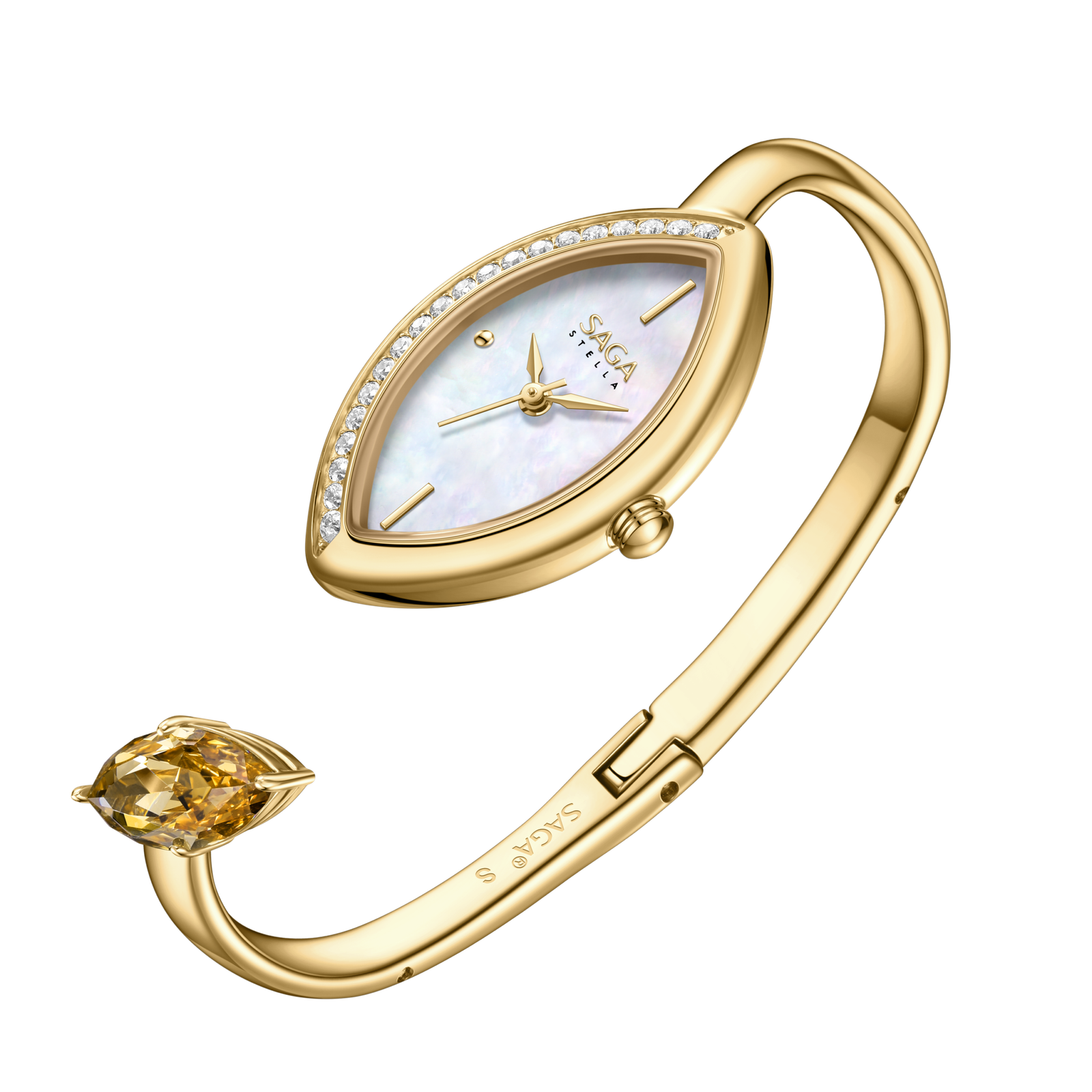Four Seasons Women's Watch Leaf-Shaped Case, Zircon Accents — Gold Pearl