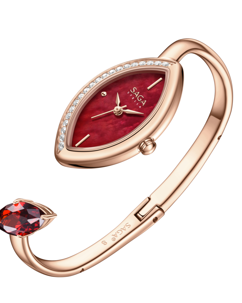 Four Seasons Women's Watch Leaf-Shaped Case, Zircon Accents — Rose Gold Red