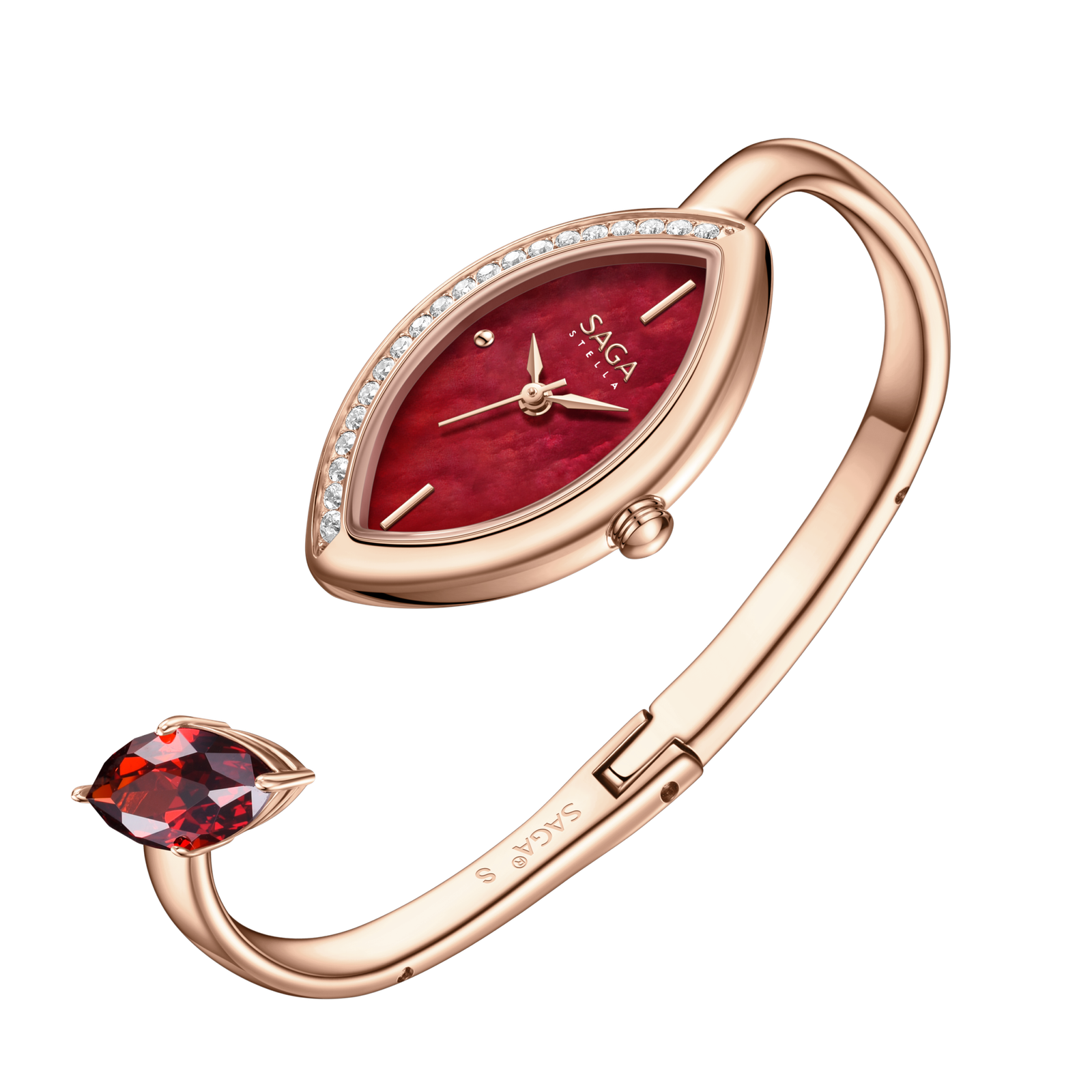 Four Seasons Women's Watch Leaf-Shaped Case, Zircon Accents - red — Rose Gold Red