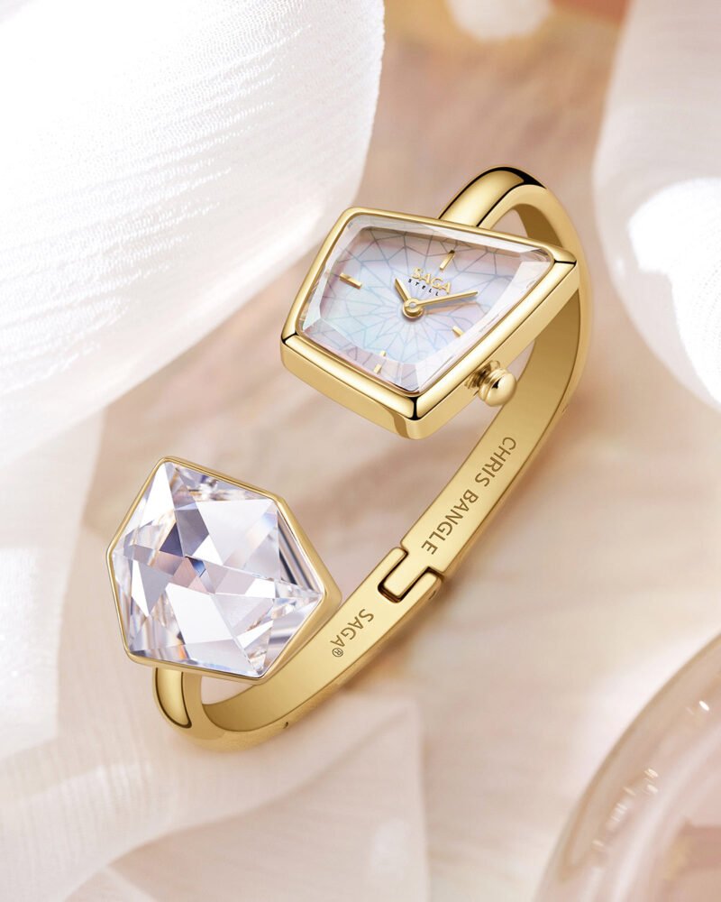Illusion Crystal Bangle Watch - Gold/ Clear Crystal