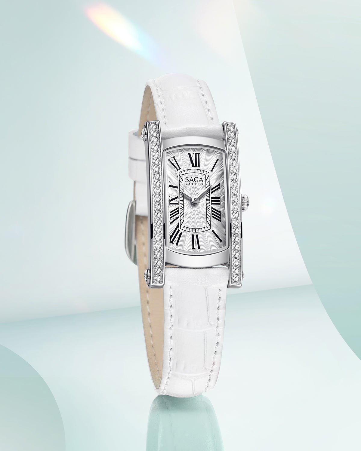 Classic Square Crystal Watch Silver White