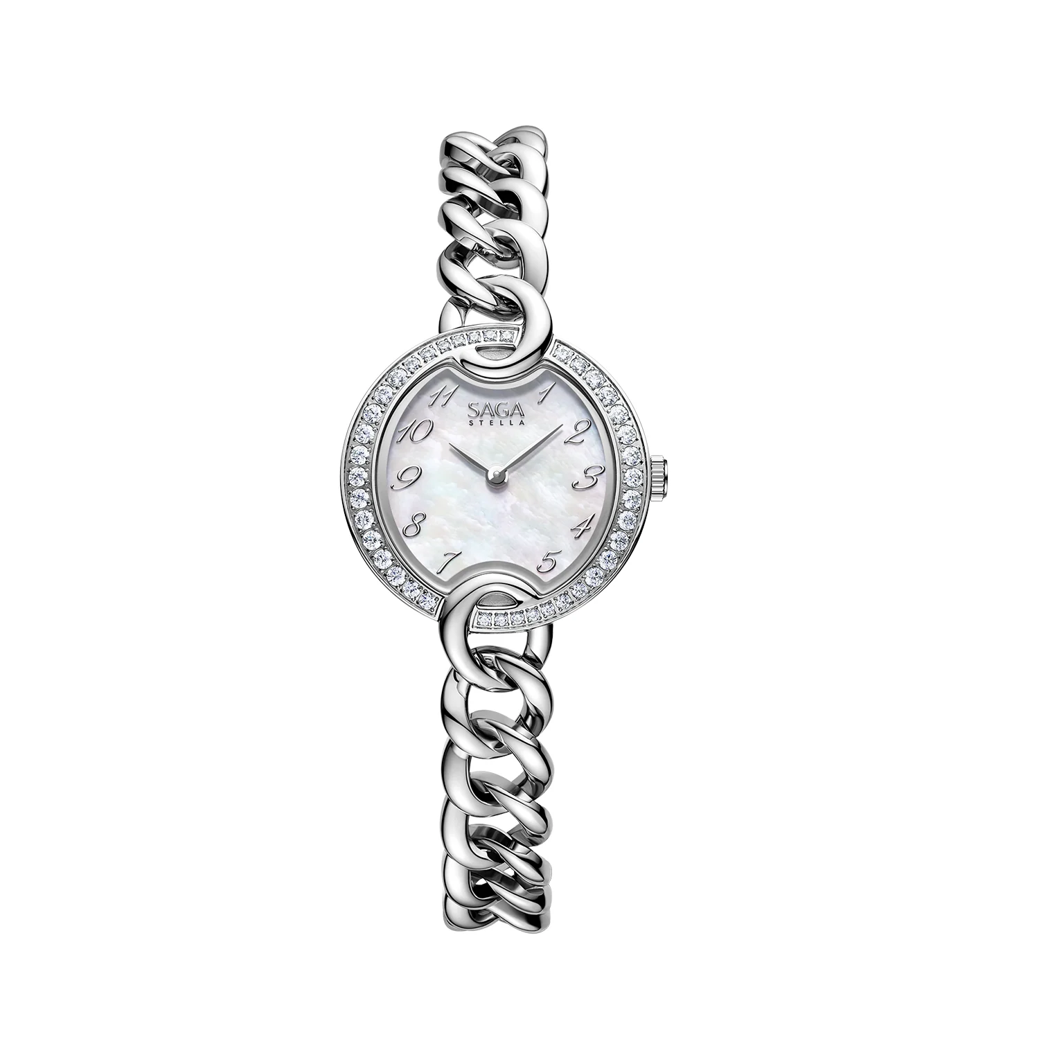 SAGA Chain Women’s Luxury Crystal Watch – Silver Mother of Pearl