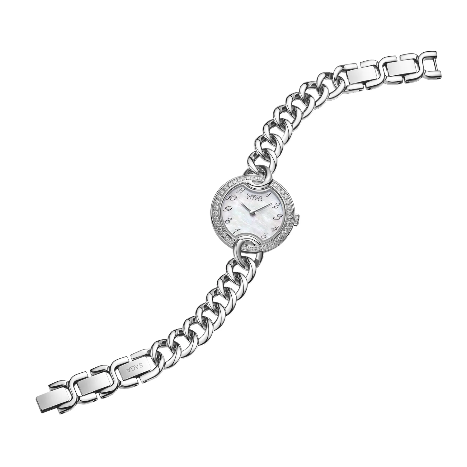 SAGA Chain Women’s Luxury Crystal Watch – Silver Mother of Pearl – SAGA watch at Wristorie SAGA Chain Women’s Luxury Crystal Watch – Silver Mother of Pearl – SAGA watch at Wristorie