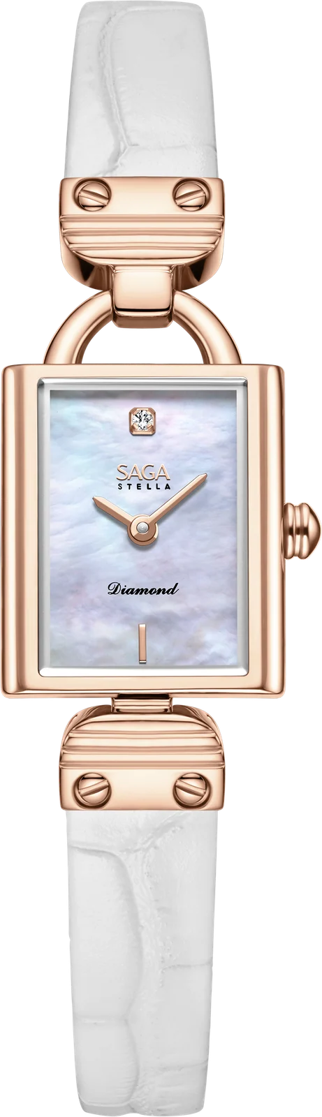 SAGA Stella MOP Diamond Watch – Rose Gold & Pearl White