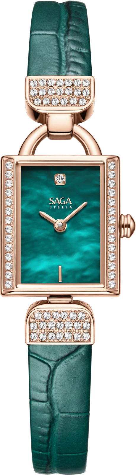 SAGA Stella Crystal MOP Diamond Watch – Rose Gold & Emerald Green