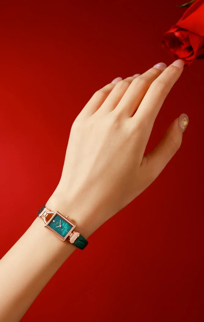 SAGA Stella MOP Diamond Watch – Rose Gold & Emerald Green