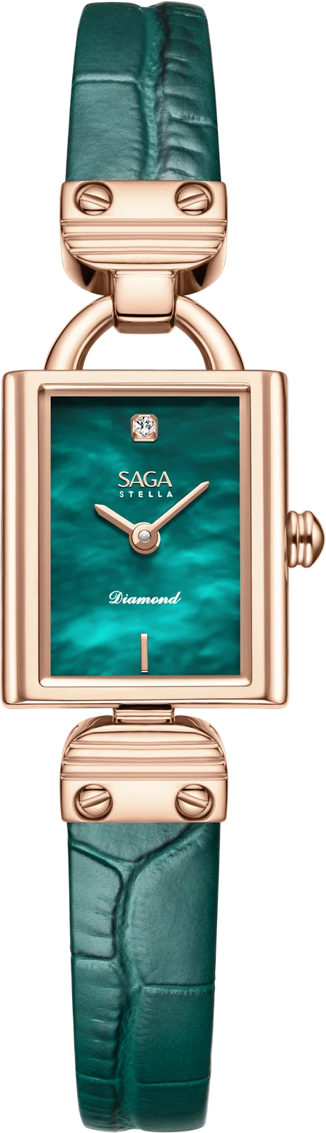 SAGA Stella MOP Diamond Watch – Rose Gold & Emerald Green