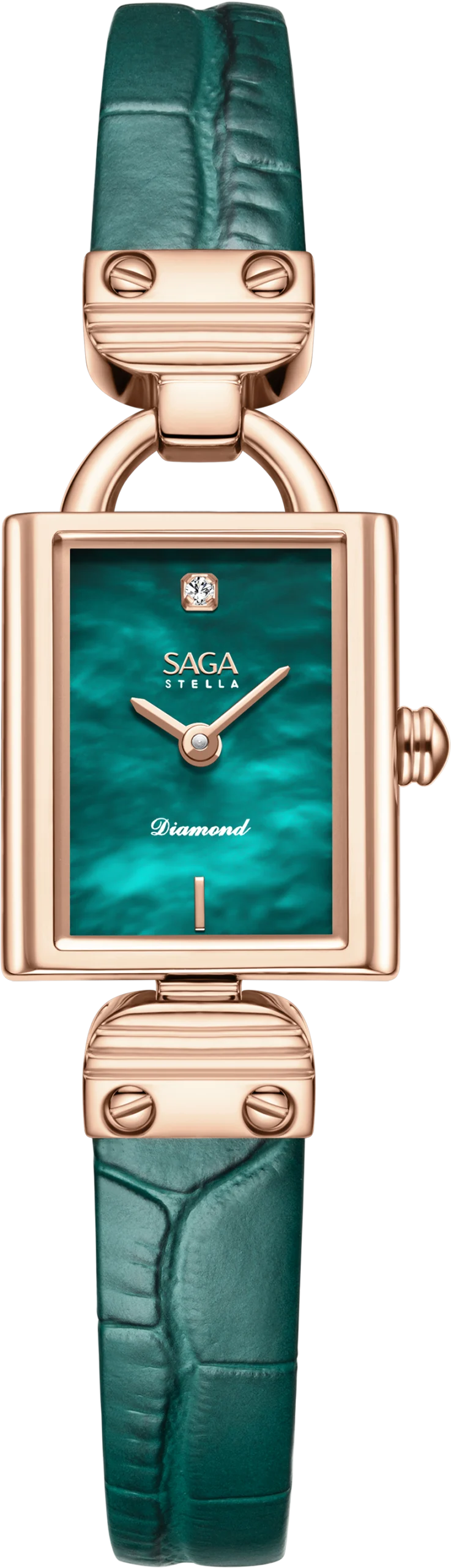 SAGA Stella MOP Diamond Watch – Rose Gold & Emerald Green